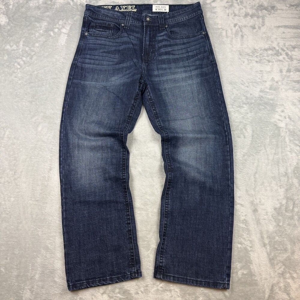 Axel Men's 34x30 Dark Wash Slim Boot Jeans Medium Wash Stretch Denim
